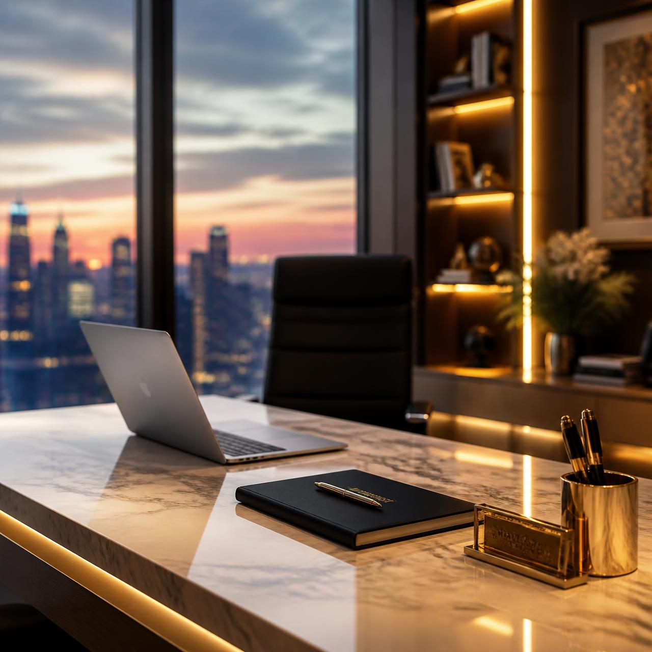 Escritório corporativo moderno com vista para a cidade